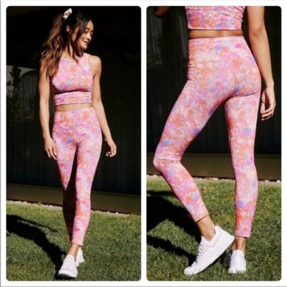 ANTHROPOLOGIE | DAILY PRACTICE Liana Pink Combo 7/8 Length Leggings Women’s M - Picture 1 of 9